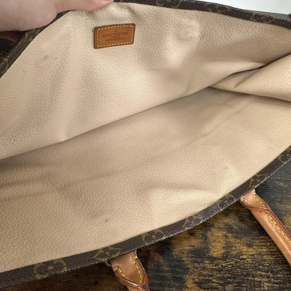 Louis Vuitton Vintage Sac Plat Tote Bag Large Brown Monogram Logo Canvas France